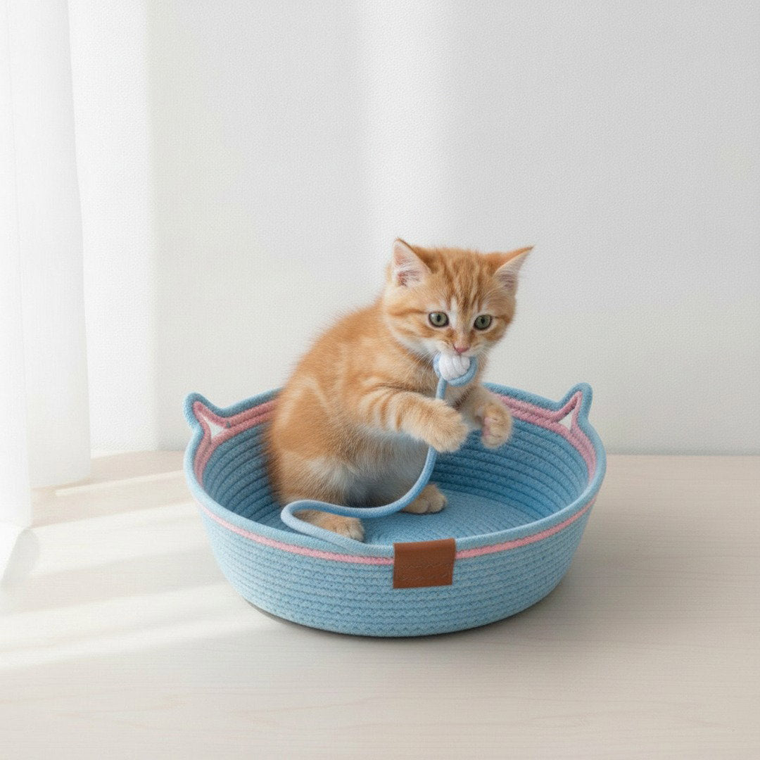 Cotton Rope Cat Bed with Interactive Ball