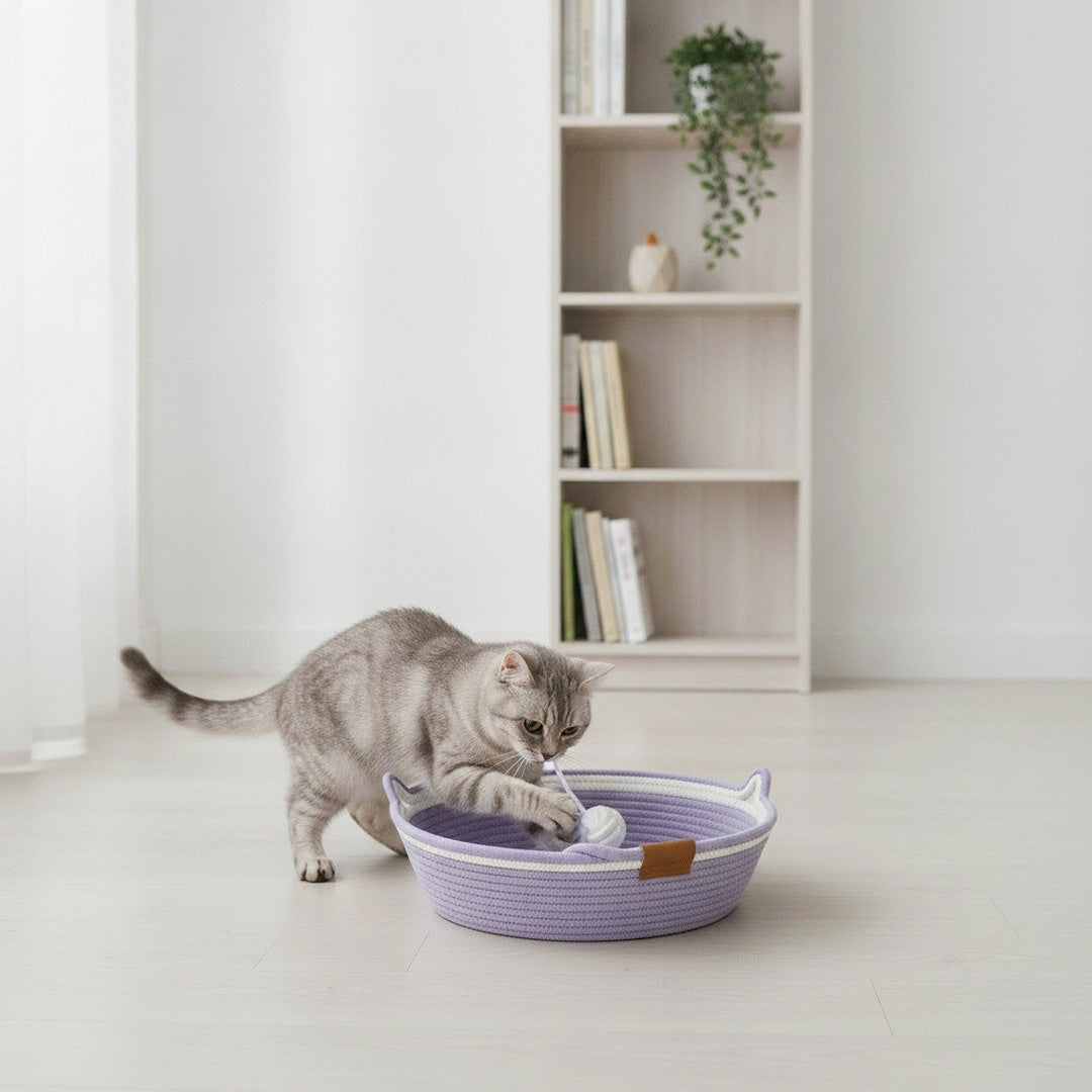 Cotton Rope Cat Bed with Interactive Ball